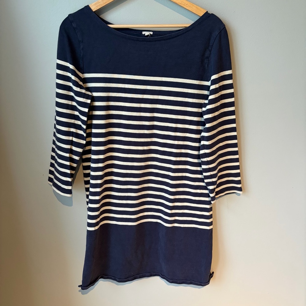 J. Crew Sweater Dress Medium Maritime Striped Navy Nautical 3/4 Sleeve Boat Neck